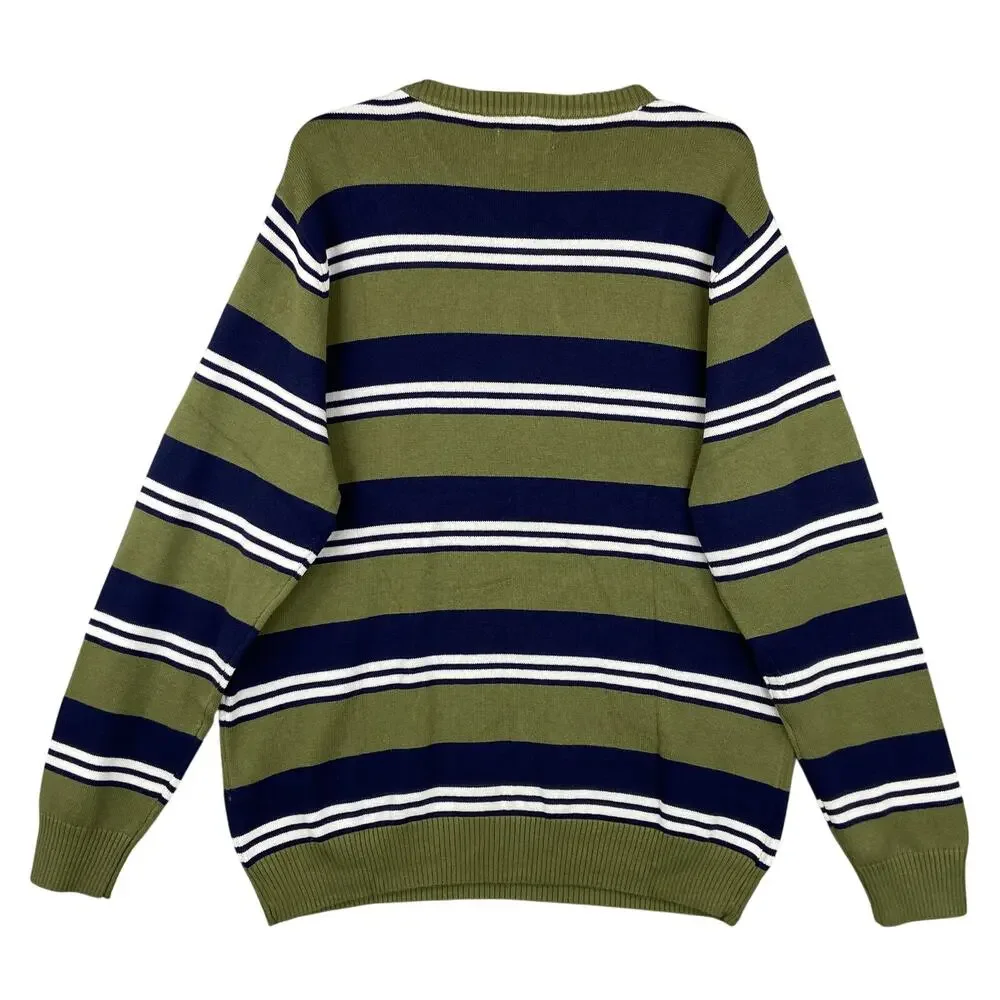 Club Room Men's Large Striped Long Sleeve V-Neck Sweater Pine Brook NWT